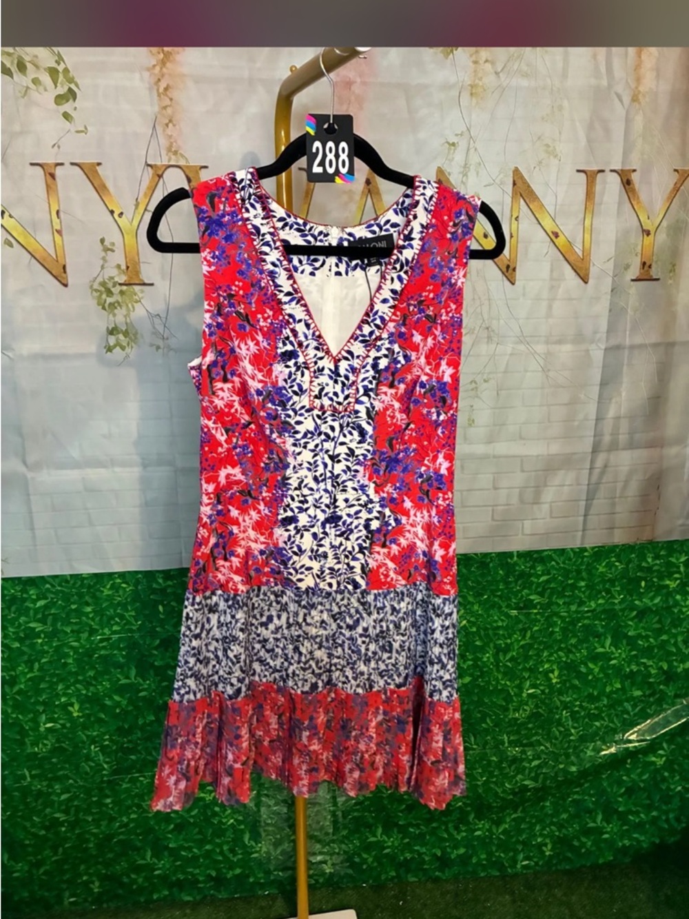 SALONI Red and Blue Floral V-Neck Mini Dress sz 6
